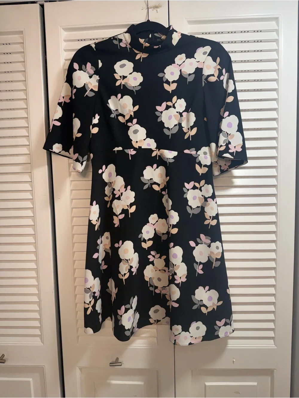 kate spade Black Floral Dress with Pink and Lavender Blooms